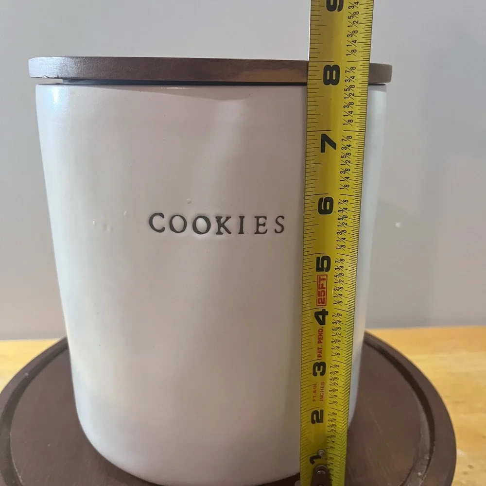 Hearth & Hand Magnolia Cream Stoneware Cookie Jar with Wood Lid Modern Farmhouse
